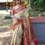 Off white pink soft silk blend banarasi jacuard work designer party wear saree with unstitched blouse piece