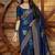 Blue soft silk blend banarasi jacuard work designer party wear saree with unstitched blouse piece