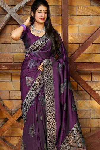 Wine soft silk blend banarasi jacuard work designer party wear saree with unstitched blouse piece