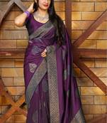 Wine silk blend banarasi saree with unstitched blouse piece