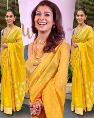 Yellow silk blend banarasi saree with unstitched blouse piece 2