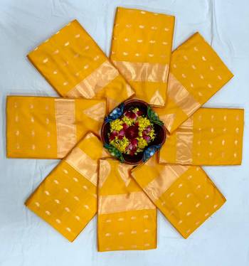 Yellow silk blend banarasi saree with unstitched blouse piece 5