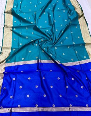 Sea green silk blend banarasi saree with unstitched blouse piece 3