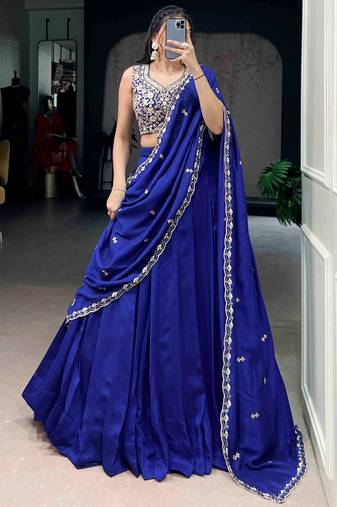 Beautiful Blue Silk Festive Wear Lehenga And Embroidered Choli