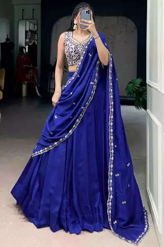 Beautiful Blue Silk Festive Wear Lehenga And Embroidered Choli