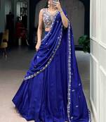 Beautiful Blue Silk Festive Wear Lehenga And Embroidered Choli
