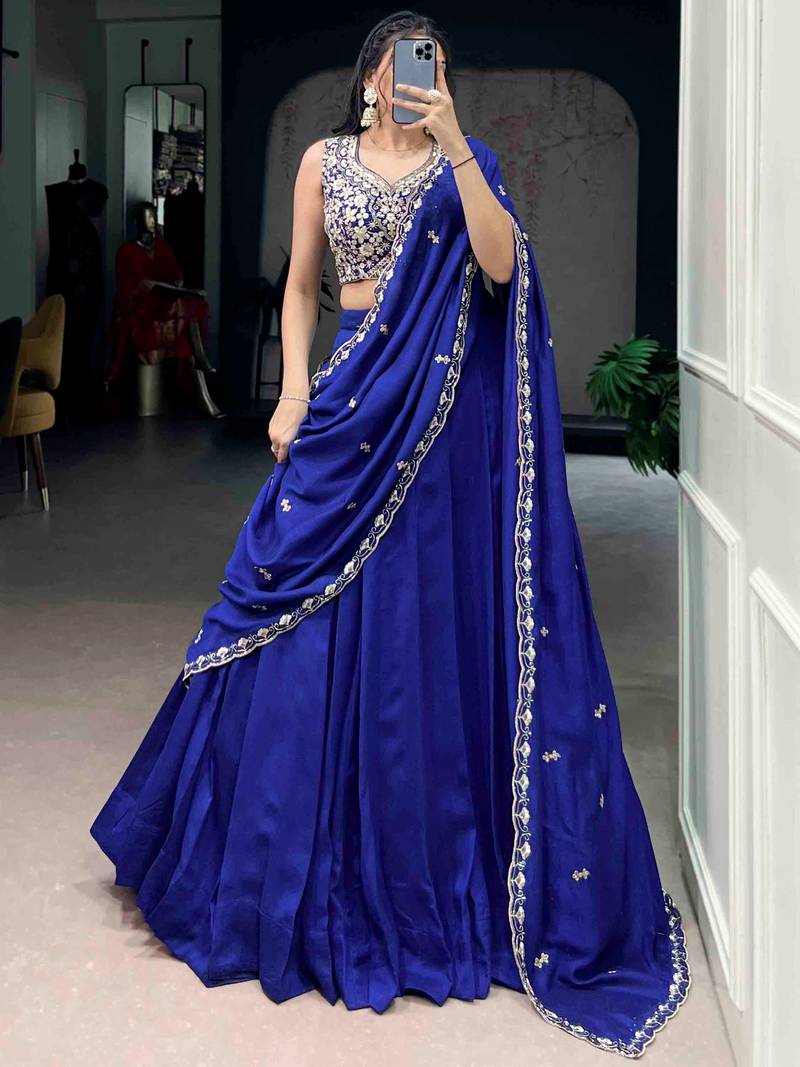 Beautiful Blue Silk Festive Wear Lehenga And Embroidered Choli