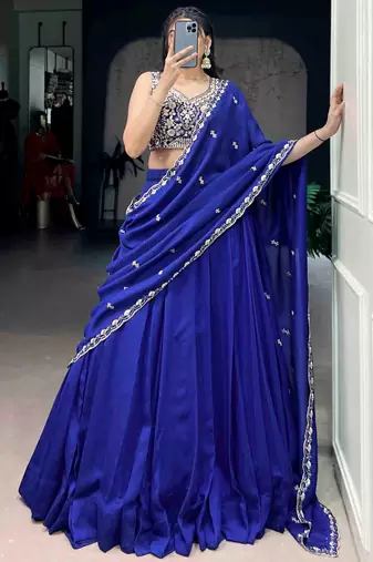 Beautiful Blue Silk Festive Wear Lehenga And Embroidered Choli