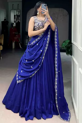 Beautiful Blue Silk Festive Wear Lehenga And Embroidered Choli