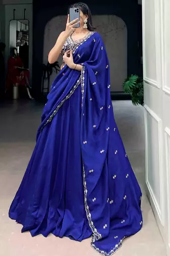 Beautiful Blue Silk Festive Wear Lehenga And Embroidered Choli