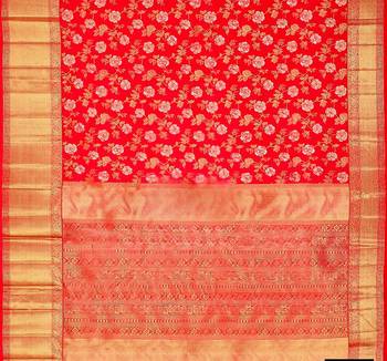 Red silk blend banarasi saree with unstitched blouse piece 2