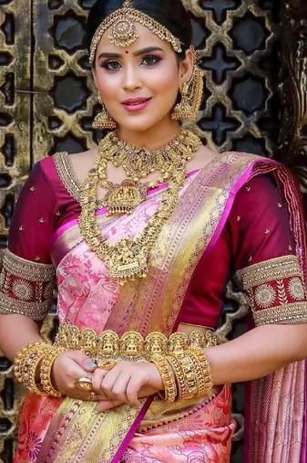 Pink soft silk blend banarasi jacuard work designer party wear saree with unstitched blouse piece