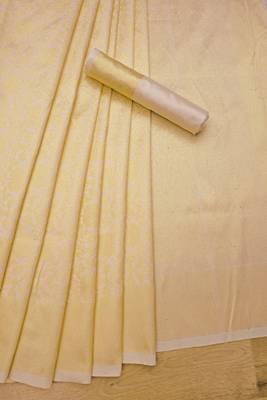 Off white silk blend banarasi saree with unstitched blouse piece 5