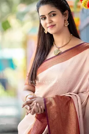 Off white brown soft silk blend banarasi jacuard work designer party wear saree with unstitched blouse piece