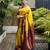 Yellow maroon soft silk blend banarasi jacuard work designer party wear saree with unstitched blouse piece