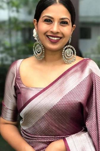 Wine soft silk blend banarasi jacuard work designer party wear saree with unstitched blouse piece