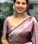 Wine silk blend banarasi saree with unstitched blouse piece