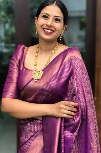 Purple soft silk blend banarasi jacuard work designer party wear saree with unstitched blouse piece