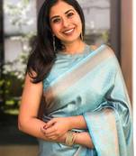 Sky blue soft silk blend banarasi jacuard work designer party wear saree with unstitched blouse piece