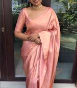 Peach soft silk blend banarasi jacuard work designer party wear saree with unstitched blouse piece