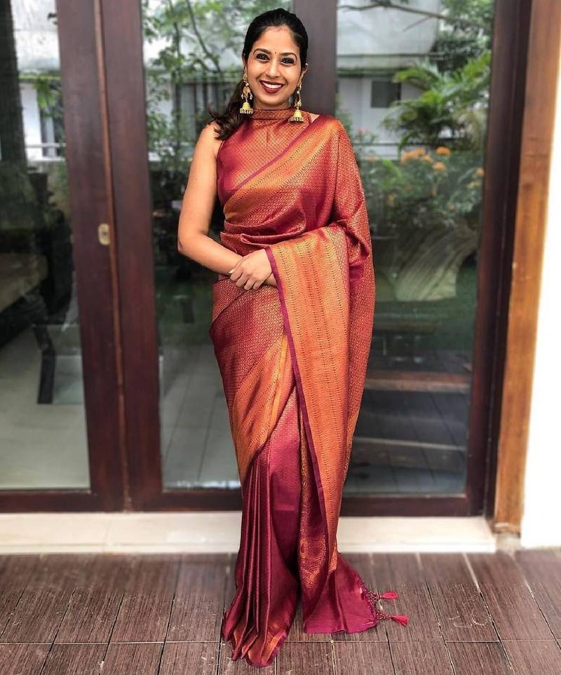 Red soft silk blend banarasi jacuard work designer party wear saree with unstitched blouse piece