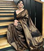 Black silk blend banarasi saree with unstitched blouse piece