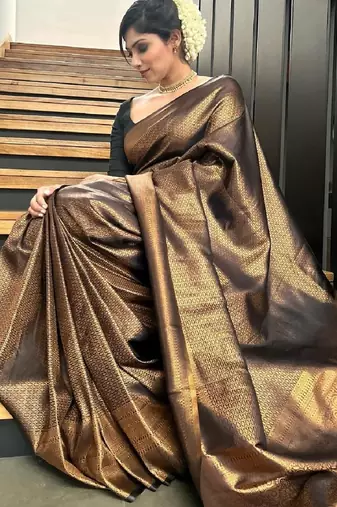Black silk blend banarasi saree with unstitched blouse piece