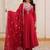 Lovable Red Bead Work Chanderi Engagement Wear Anarkali Pant Suit