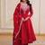 Lovable Red Bead Work Chanderi Engagement Wear Anarkali Pant Suit