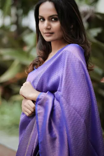 Blue soft silk blend banarasi jacuard work designer party wear saree with unstitched blouse piece