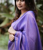 Blue soft silk blend banarasi jacuard work designer party wear saree with unstitched blouse piece