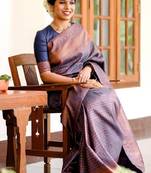 Blue silk blend banarasi saree with unstitched blouse piece