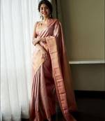 Baby pink silk blend banarasi saree with unstitched blouse piece