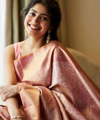 Baby pink silk blend banarasi saree with unstitched blouse piece 4