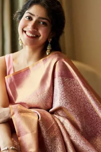 Baby pink silk blend banarasi saree with unstitched blouse piece