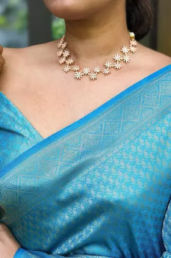 Sky blue silk blend banarasi saree with unstitched blouse piece
