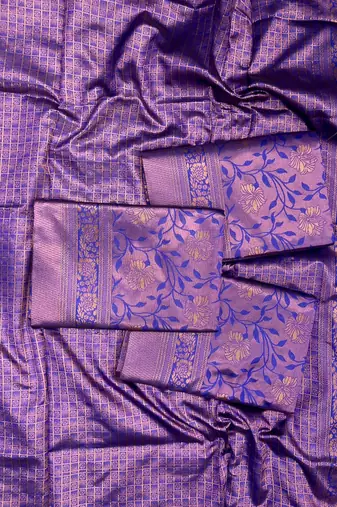 Blue silk blend banarasi saree with unstitched blouse piece