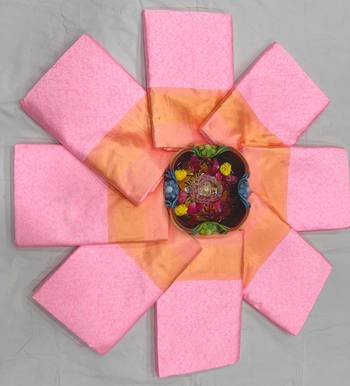 Baby pink silk blend banarasi saree with unstitched blouse piece 2
