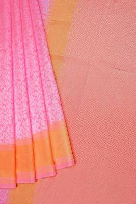 Baby pink silk blend banarasi saree with unstitched blouse piece 3