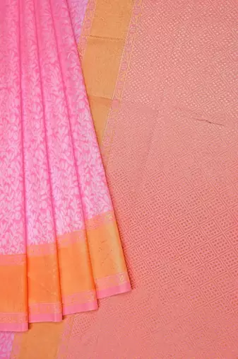 Baby pink silk blend banarasi saree with unstitched blouse piece