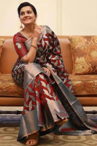 Maroon soft silk blend banarasi jacuard work designer party wear saree with unstitched blouse piece