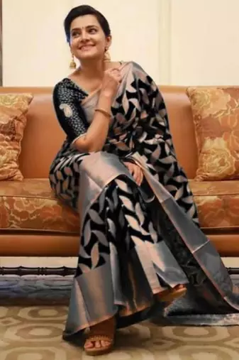 Black soft silk blend banarasi jacuard work designer party wear saree with unstitched blouse piece