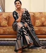 Black silk blend banarasi saree with unstitched blouse piece