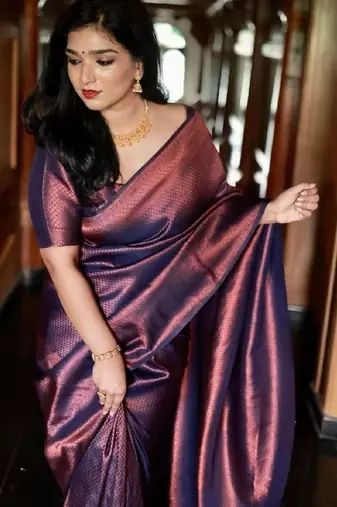 Blue soft silk blend banarasi jacuard work designer party wear saree with unstitched blouse piece