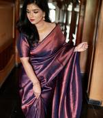 Blue silk blend banarasi saree with unstitched blouse piece