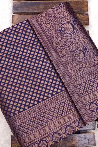 Blue silk blend banarasi saree with unstitched blouse piece