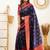 Blue red soft silk blend banarasi jacuard work designer party wear saree with unstitched blouse piece