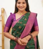 Green wine silk blend banarasi saree with unstitched blouse piece