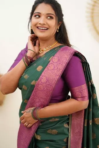 Green wine silk blend banarasi saree with unstitched blouse piece