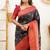 Black red soft silk blend banarasi jacuard work designer party wear saree with unstitched blouse piece
